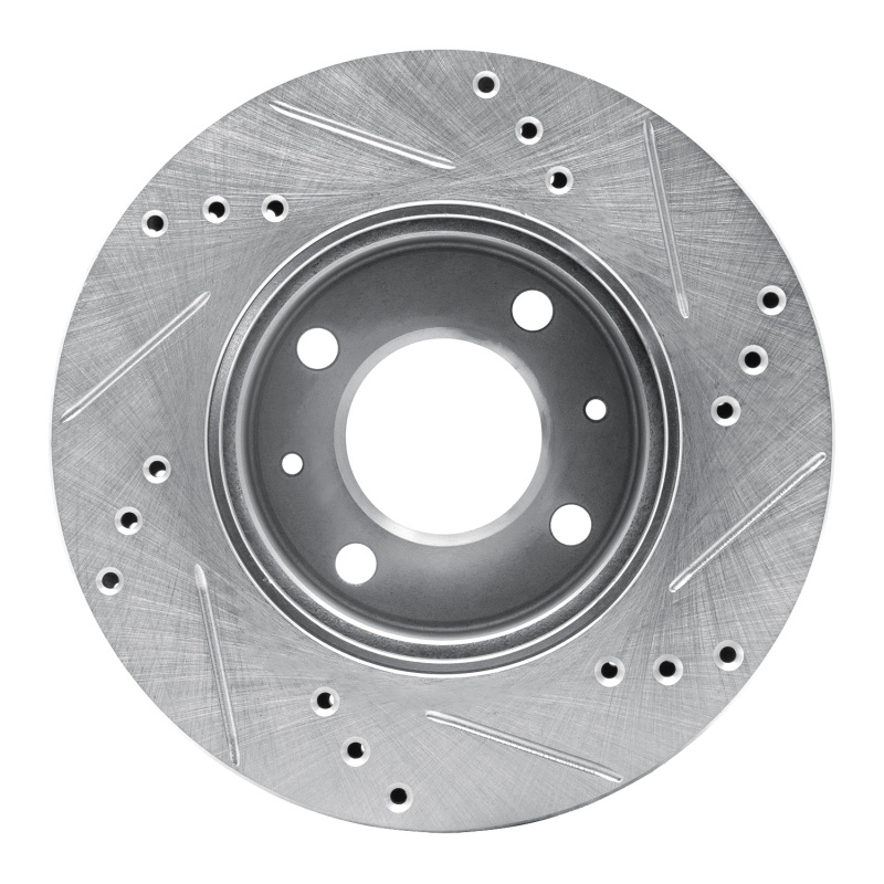 Hyundai Accent Brake Rotor (1) - Front Left - R1 Concepts - Drilled & Slotted - Silver - `00-`02